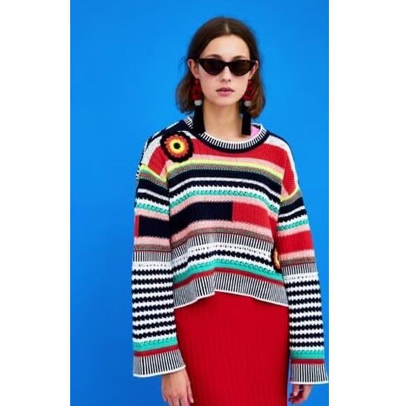 Zara Colorful Crochet Chunky Knit Sweater Top In Size Small - Picture 1 of 6